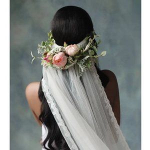 Custom Made Stunning Cathedral Veil (3Pc Veil & Garter Set) w/Flowers & Crystals